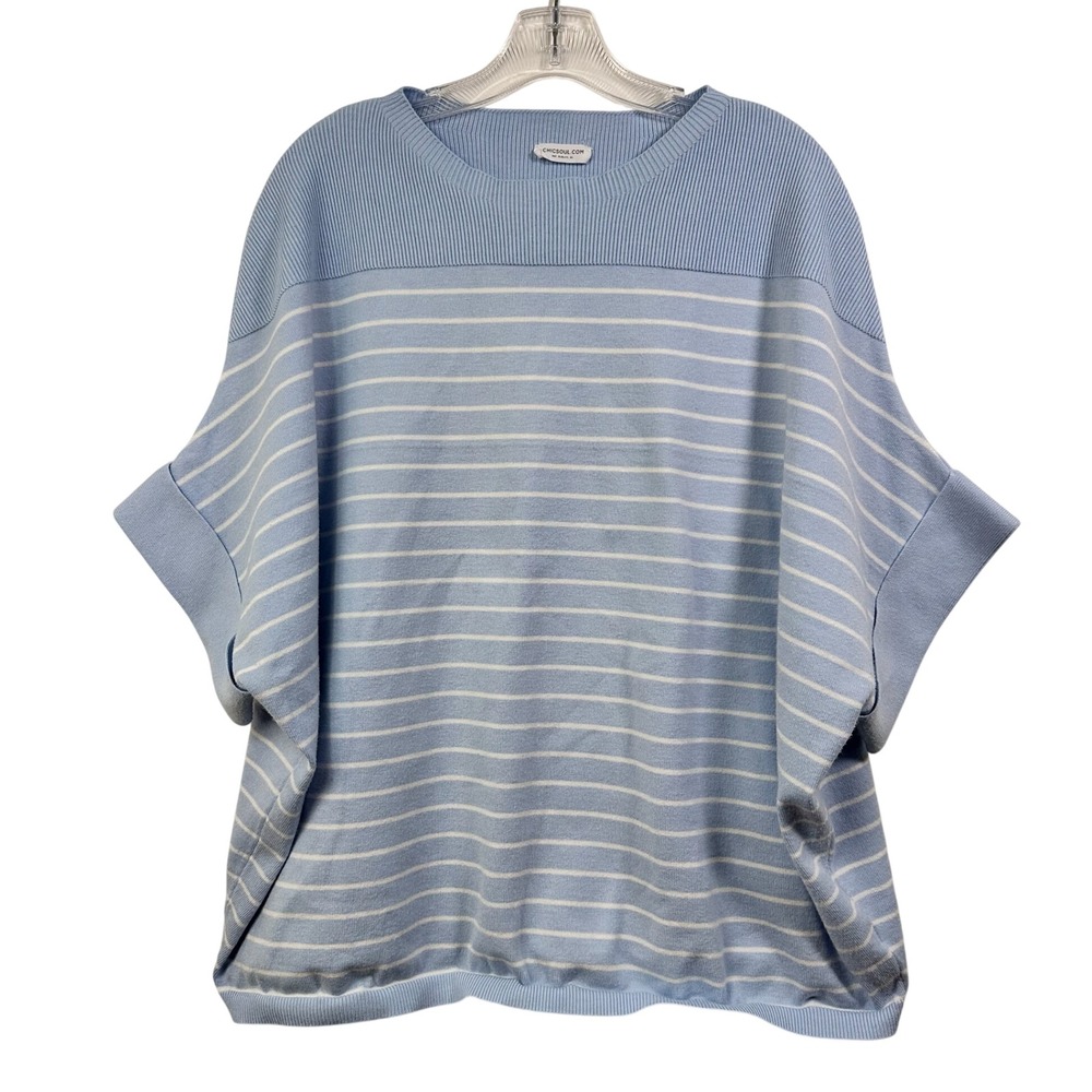 Chic Soul Light Blue White Striped Oversized Dolman Knit Sweater Top Size 3X
